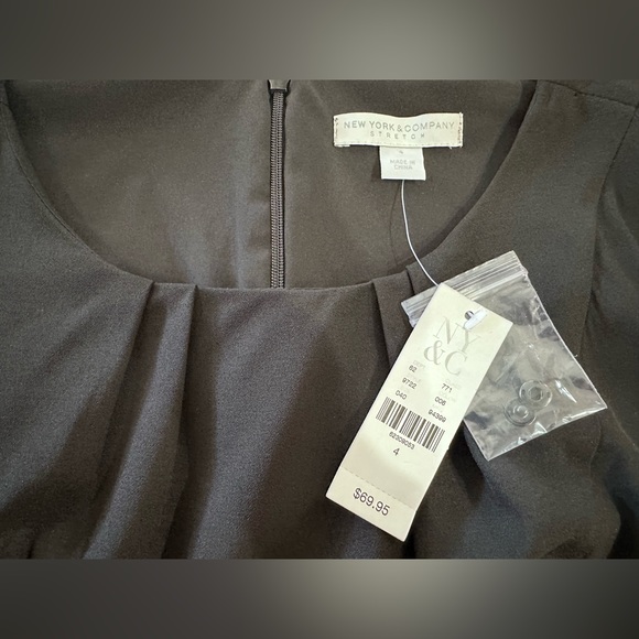 NWT New York & Company Women's Size 4 Black Sheath Dress Pleated Neck ($69.95) - Picture 11 of 14